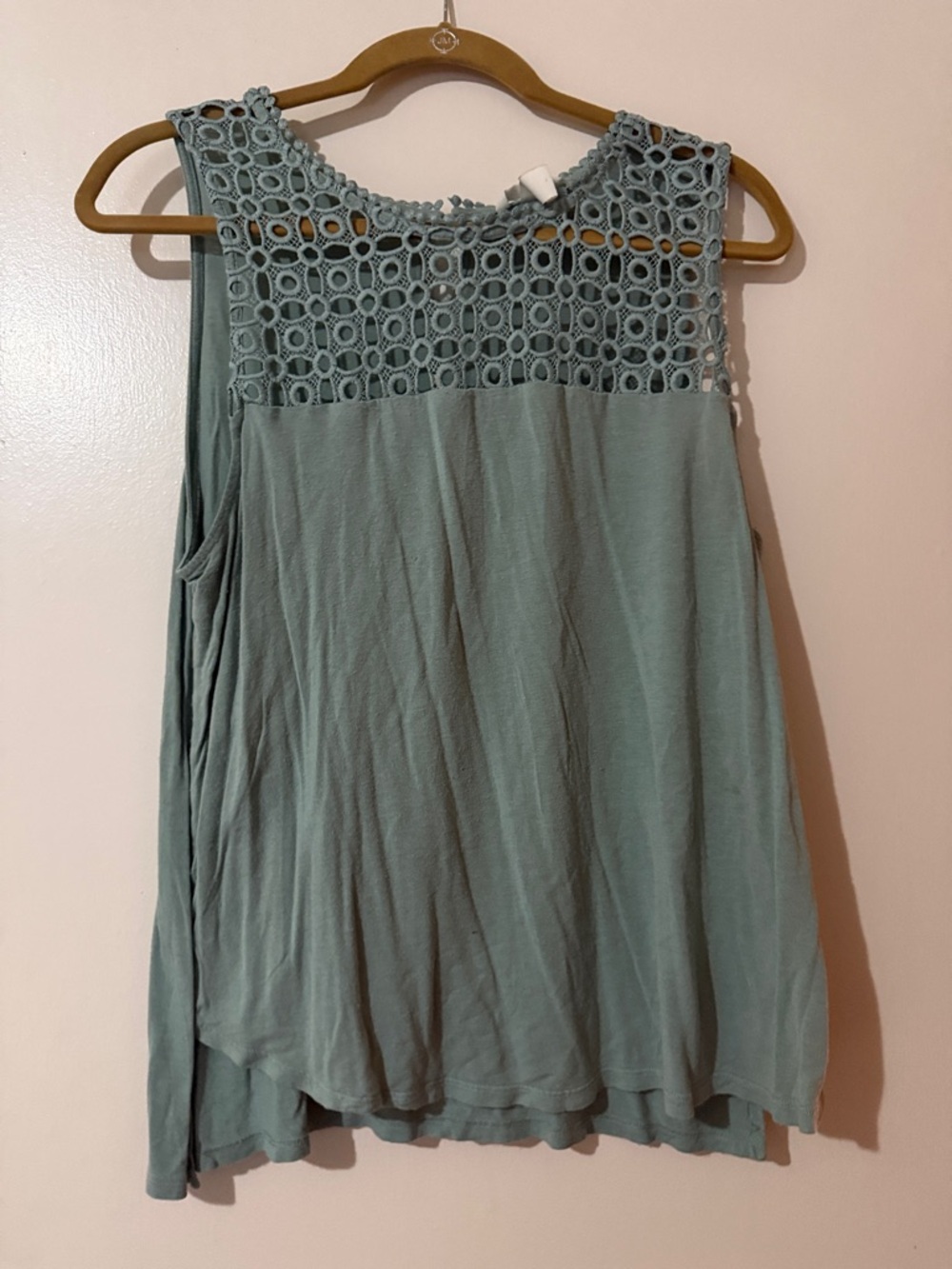 H&M Crochet Yoke Sleeveless Tank - Sage